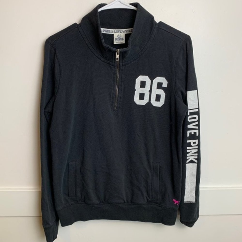 Victoria's Secret Pink Black & White Logo Quarter Zip Pullover